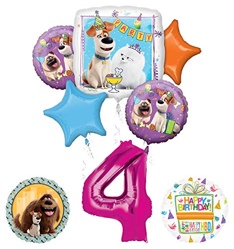 Mayflower Products Secret Life of Pets Party Supplies 4th Birthday Balloon Bouquet Decorations - Pink Number 4