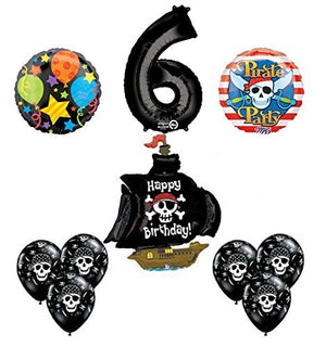 Black Pirate Ship 6th Birthday Party Supplies and Balloon Decorations