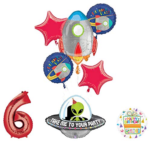 Mayflower Products Blast Off Space Alien 6th Birthday Party Supplies Balloon Bouquet Decoration