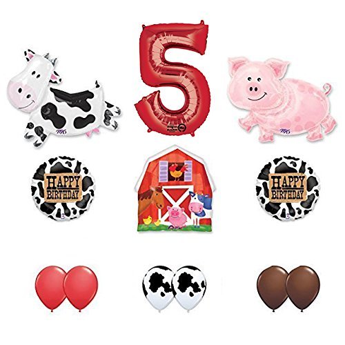 Barn Farm Animals 5th Birthday Party Supplies Cow, Pig, Barn Balloon Decorations