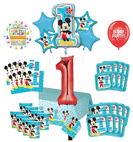 Mayflower Products Mickey Mouse 1st Birthday Party Supplies 8 Guest Decoration Kit and Balloon Bouquet