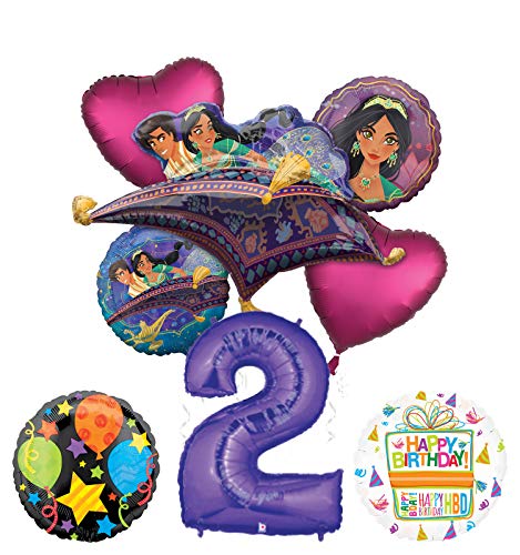 Mayflower Products Aladdin 2nd Birthday Party Supplies Princess Jasmine Balloon Bouquet Decorations - Purple Number 2