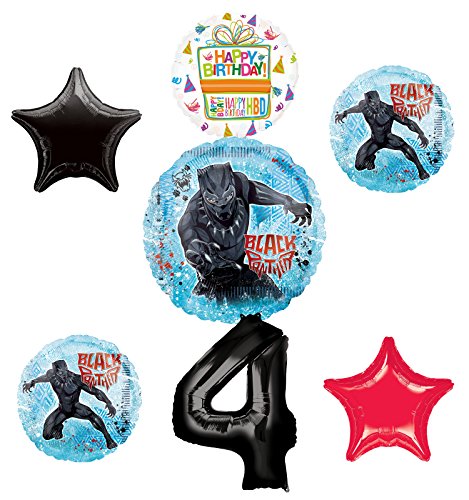 Black Panther Party Supplies 4th Birthday Balloon Bouquet Decorations