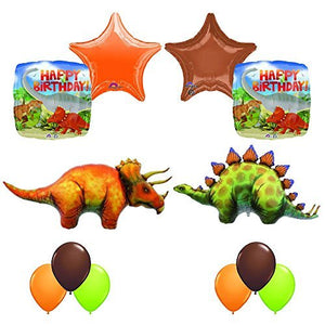 Prehistoric Giant Stegosaurus and Triceratops Birthday Dinosaur Balloon Decoration 12 pc Kit