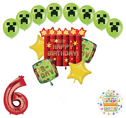 Miner Pixelated TNT Video Game 6th Birthday Balloon Bouquet Decorations