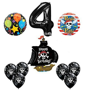 Black Pirate Ship 4th Birthday Party Supplies and Balloon Decorations