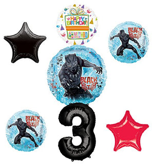 Black Panther Party Supplies 3nd Birthday Balloon Bouquet Decorations
