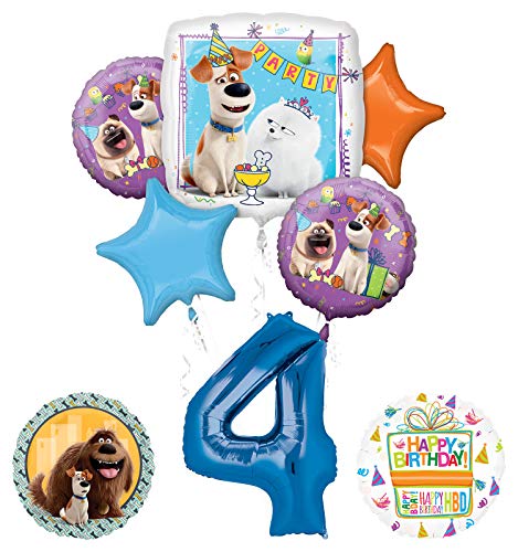 Mayflower Products Secret Life of Pets Party Supplies 4th Birthday Balloon Bouquet Decorations - Blue Number 4
