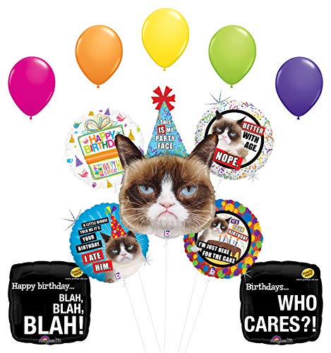 Grumpy Cat Party Face Birthday Party Supplies Blah Blah Blah Balloon Bouquet Decorations with (5) 11" Latex