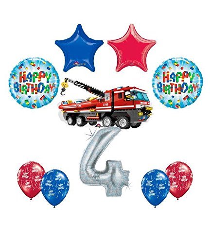 10 pc LEGO CITY Fire Engine Firetruck 4th Birthday Fire TruckParty Balloon Decorating Supply Kit