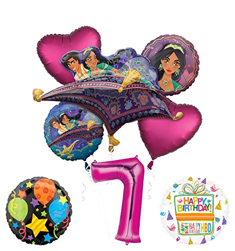 Mayflower Products Aladdin 7th Birthday Party Supplies Princess Jasmine Balloon Bouquet Decorations - Pink Number 7