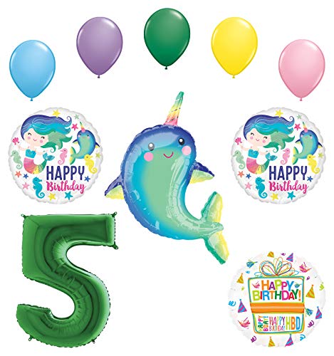 Mayflower Products Mermaid and Narwhal Party Supplies 5th Birthday Balloon Bouquet Decorations