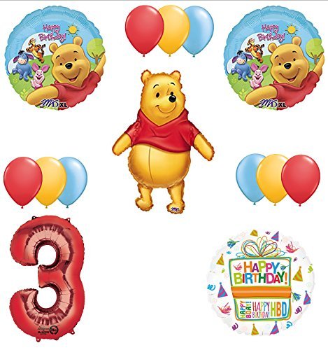 Winnie The Pooh 3rd First Birthday Party Supplies and Balloon Bouquet Decorations