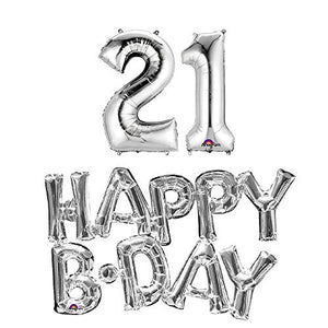 21st birthday party balloons supplies and decorations in silver