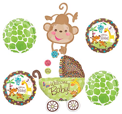 Jungle Safari Welcome Baby Shower Party Supplies Buggy and Monkey Balloon Bouquet Decorations
