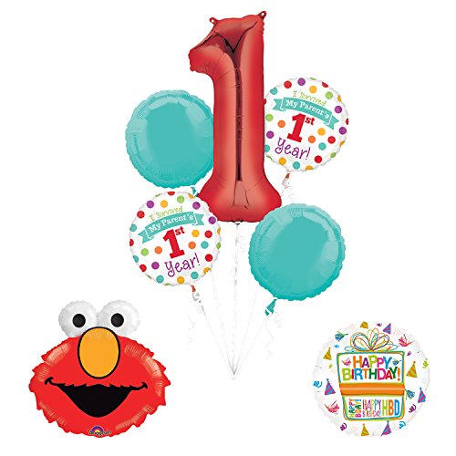 Sesame Street Elmo "I Survived My Parents First Year" 1st Birthday Party Supplies and Balloon Decorations