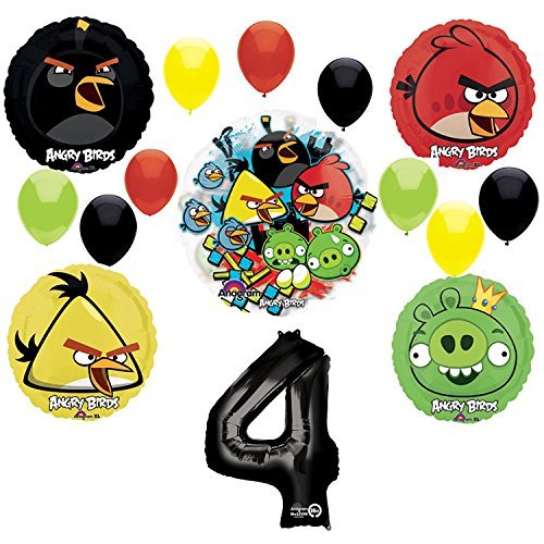 Angry Birds 4th Birthday Party Supplies and Group See-Thru Balloon Decorations