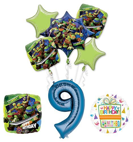 Teenage Mutant Ninja Turtles 9th Birthday Party Supplies and TMNT Balloon Bouquet Decorations