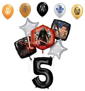 Star Wars 5th Birthday Party Supplies Foil Balloon Bouquet Decorations with 5pc Star Wars 11" Character Print Latex Balloons Chewbacca, Darth Vader, C3PO, R2D2 and BB8