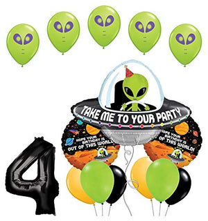 Space Alien 4th Birthday Party Supplies Balloon Bouquet Decorations