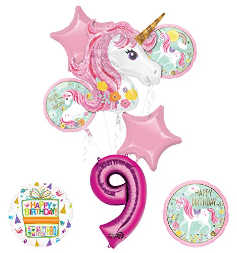 Unicorn Party Supplies "Believe In Unicorns" 9th Birthday Balloon Bouquet Decorations
