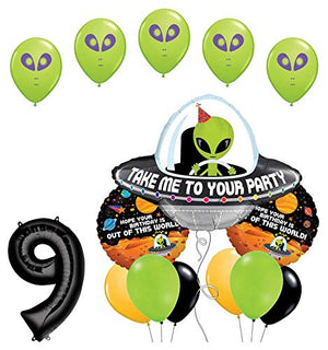 Space Alien 9th Birthday Party Supplies Balloon Bouquet Decorations