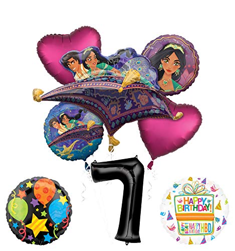 Mayflower Products Aladdin 7th Birthday Party Supplies Princess Jasmine Balloon Bouquet Decorations - Black Number 7