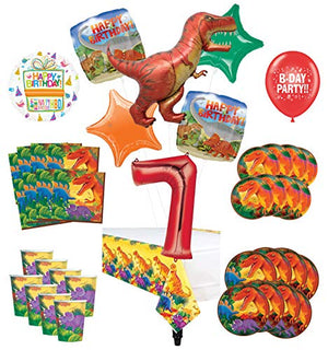 Mayflower Products Dinosaur 7th Birthday Party Supplies 8 Guest Decoration Kit and Prehistoric T-Rex Balloon Bouquet