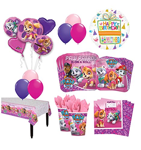 The Ultimate 16 Guest 94pc Paw Patrol Girls Skye and Everest Birthday Party Supplies and Balloon Decoration Kit