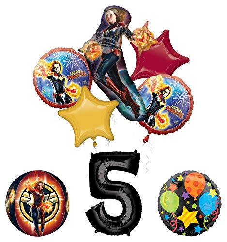 Mayflower Products Captain Marvel 5thBirthday Party Supplies Jubilee and Orbz Balloon Bouquet Decorations