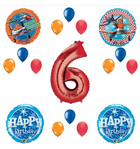 Disney Planes Party Supplies 6th Birthday Balloon Bouquet Decorations (Red 6)