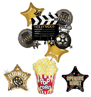 Movie Night Party Supplies Balloon Bouquet Decorations Hollywood Film Clapper and Popcorn