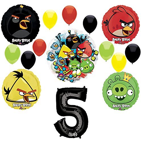 Angry Birds 5th Birthday Party Supplies and Group See-Thru Balloon Decorations