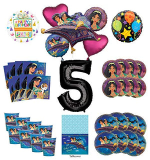 Mayflower Products Aladdin and Princess Jasmine 5t Birthday Party Supplies 8 Guest Decoration Kit and Balloon Bouquet - Black Number 5
