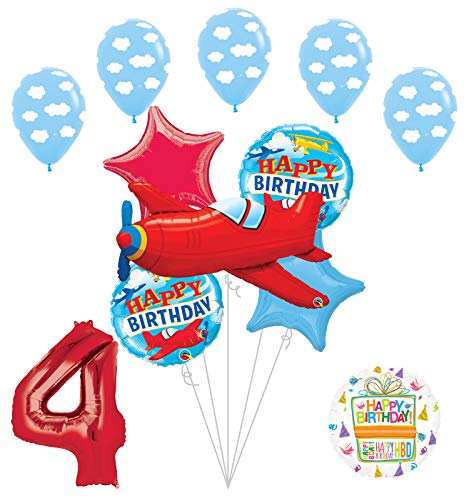 Airplane 4th Birthday Party Supplies Vintage Plane Balloon Bouquet Decorations