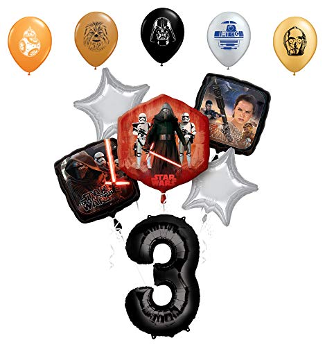 Star Wars 3rd Birthday Party Supplies Foil Balloon Bouquet Decorations with 5pc Star Wars 11" Character Print Latex Balloons Chewbacca, Darth Vader, C3PO, R2D2 and BB8