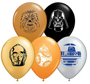 5pc Star Wars 11" Character Print Latex Balloons 1 each of Chewbacca, Darth Vader, C3PO, R2D2, BB8
