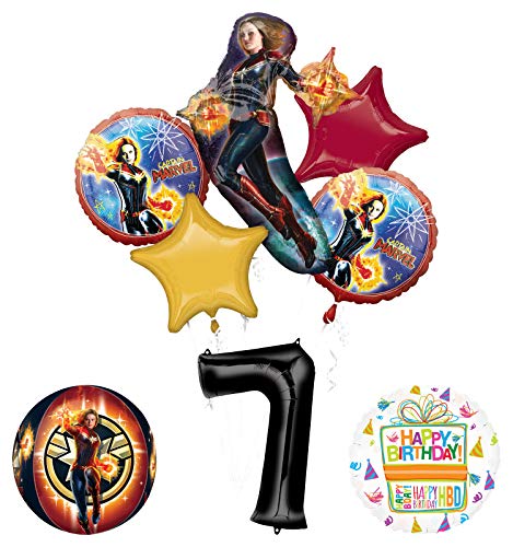 Mayflower Products Captain Marvel 7th Birthday Party Supplies Balloon Bouquet Decorations with 4 Sided Orbz Balloon