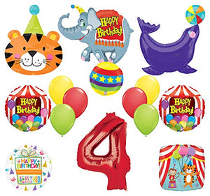 Mayflower Products Circus Theme Big Top 4th Birthday Party Supplies and Balloon Bouquet Decorations Elephant, Tiger and Seal