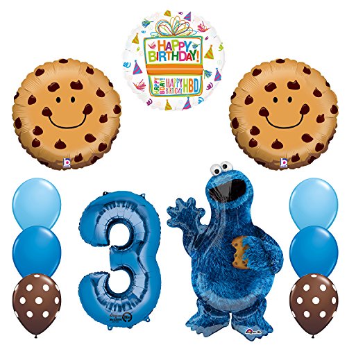 NEW! Sesame Street Cookie Monsters 3rd Birthday party supplies and Balloon Decorations