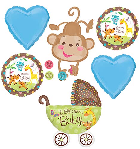 Jungle Safari Welcome Baby Boy Shower Party Supplies Buggy and Monkey Balloon Bouquet Decorations