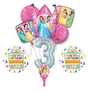 New! 9pc Disney Princess 3rd BIRTHDAY PARTY Balloons Decorations Supplies