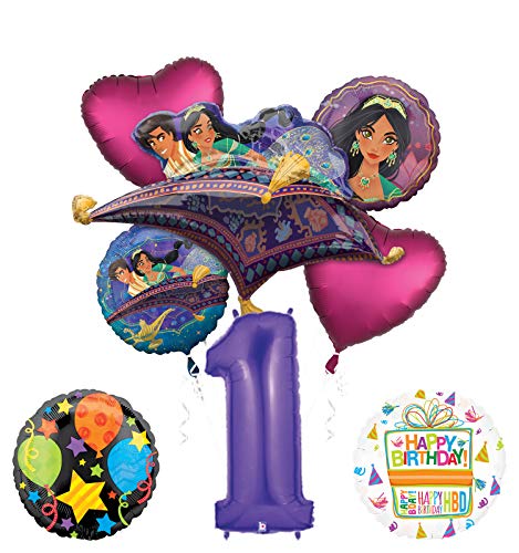 Mayflower Products Aladdin 1st Birthday Party Supplies Princess Jasmine Balloon Bouquet Decorations - Purple Number 1