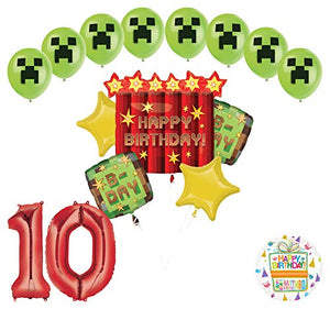 Miner Pixelated TNT Video Game 10th Birthday Balloon Bouquet Decorations