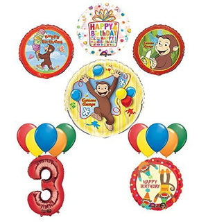 The Ultimate 16pc Curious George 3rd birthday party Supplies and Balloon Decorations