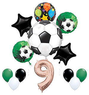 Mayflower Products Soccer Party Supplies 9th Birthday Girls Goal Getter Balloon Bouquet Decorations - Rose Gold 9