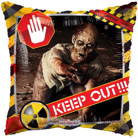 3 Pack of 18" Zombie Crawling Caution KEEP OUT Square Foil Balloon (Image Shown Same On Both Sides)