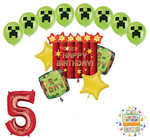 Miner Pixelated TNT Video Game 5th Birthday Balloon Bouquet Decorations
