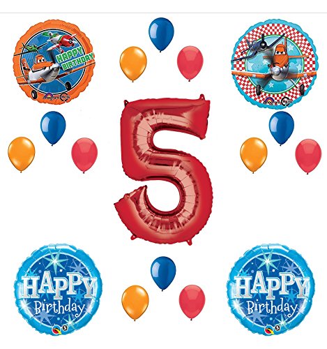 Disney Planes Party Supplies 5th Birthday Balloon Bouquet Decorations (Red 5)