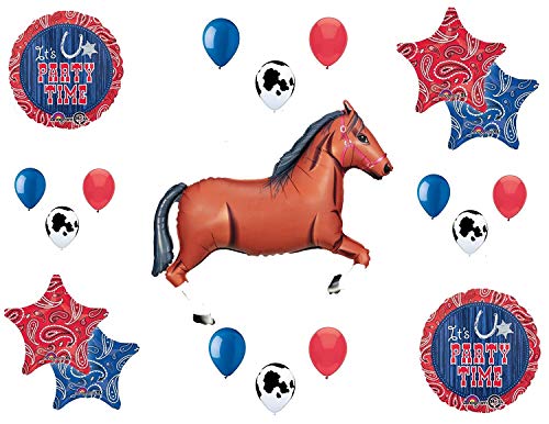 Western Theme Birthday Party Supplies Bandana Hoedown Rodeo Balloon Bouquet Decorations with Brown Horse